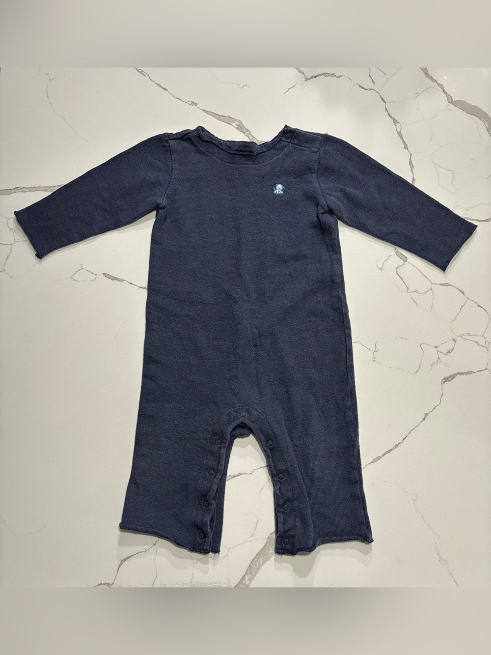 OLD NAVY Boys Navy Blue Long Sleeve Romper Jumper Embroidered Dog Size 6-12M